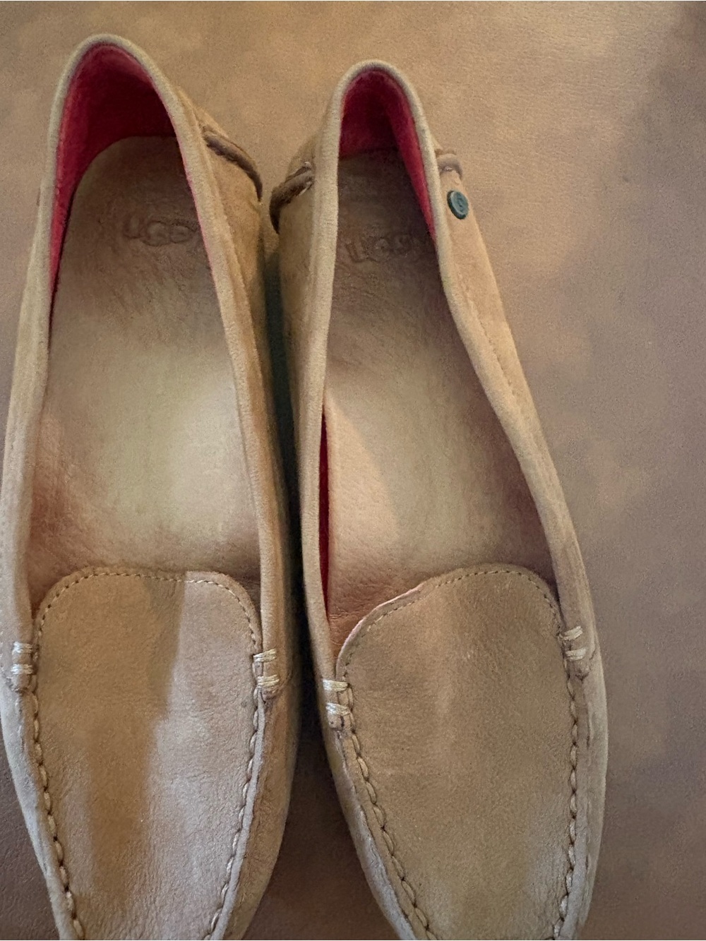 UGG Women's Tan Suede Loafers with Pink Lining